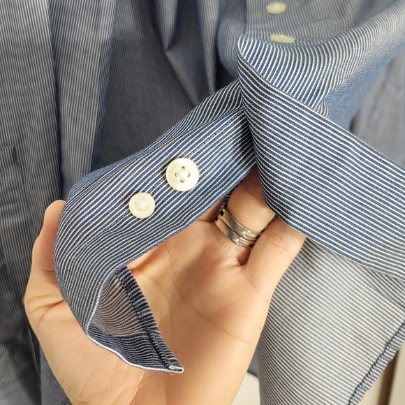 Kenneth Cole Reaction Mens Blue Striped Long Sleeve Button Up Cotton Shirt Large - Picture 7 of 11